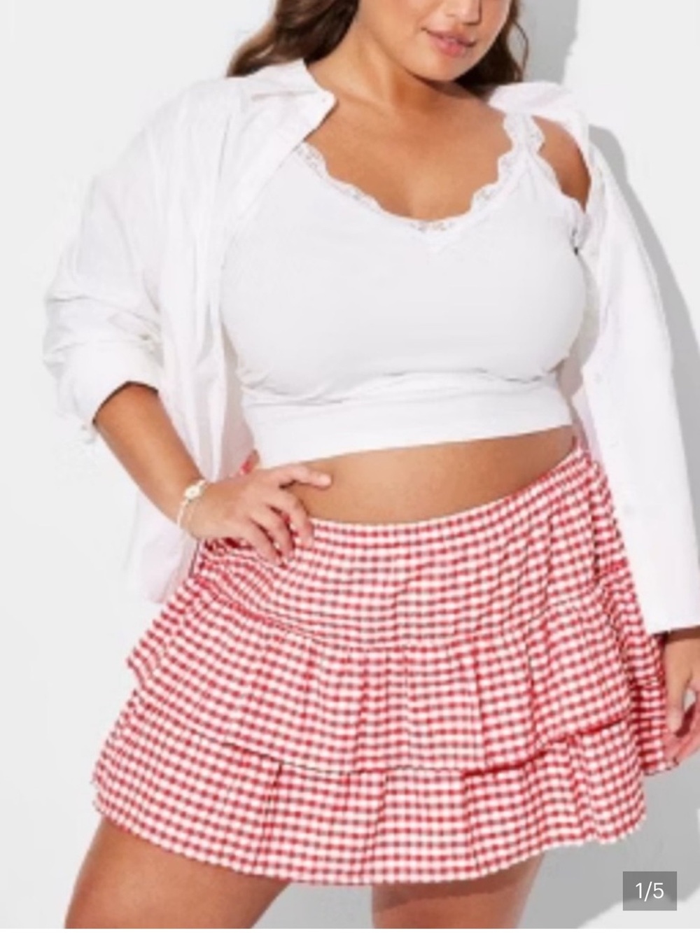 Wild Fable Red Gingham Tiered Mini Skirt